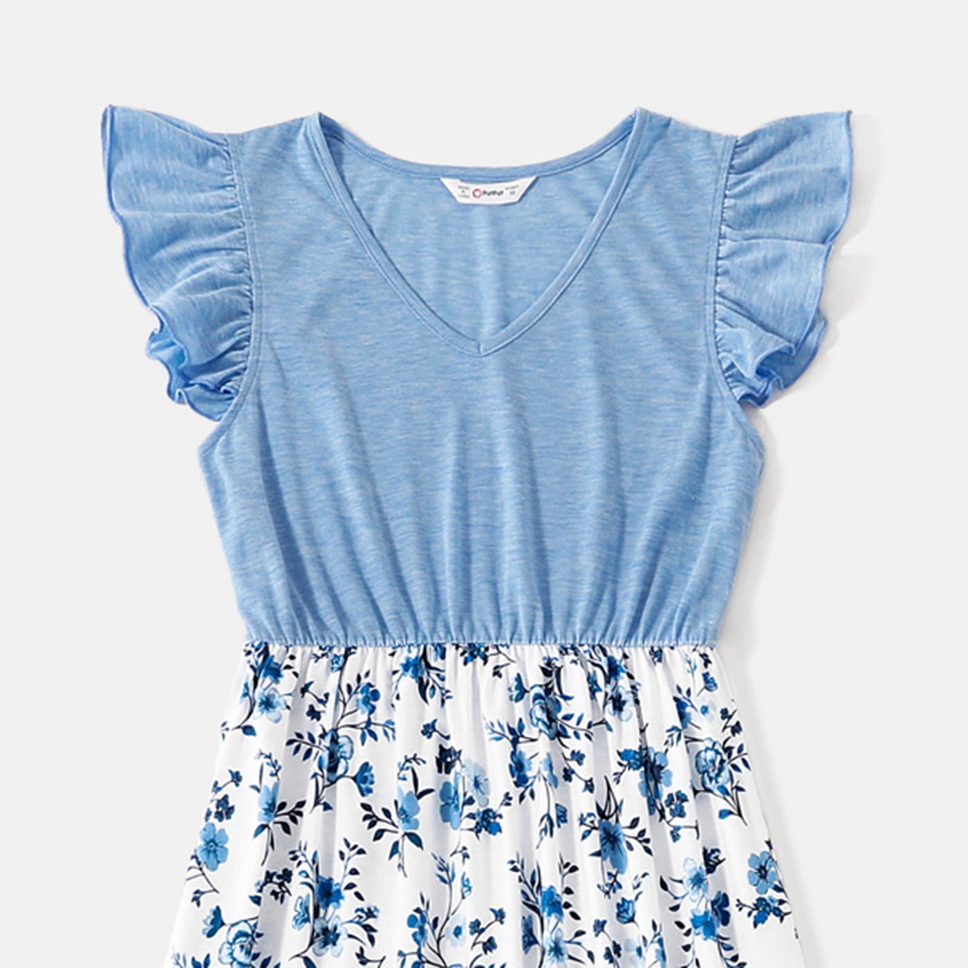 Family Matching Floral Print High Low Hem Flutter-sleeve Spliced Naia? Dresses and Short-sleeve Striped T-shirts Sets - 20556516