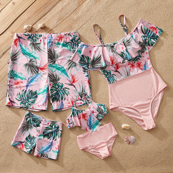 Family Matching Floral Print Ruffled One-piece Swimsuit or Swim Trunks Shorts - 20650089