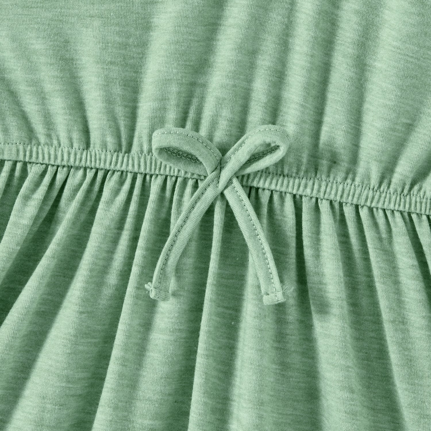 Family Matching Green Halter Neck Sleeveless Drawstring Dresses and Striped Splicing Short-sleeve T-shirts Sets - 20333839