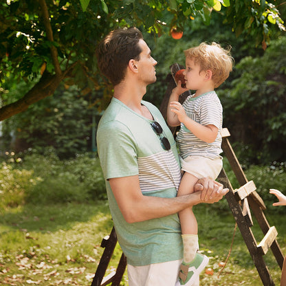 Family Matching Green Halter Neck Sleeveless Drawstring Dresses and Striped Splicing Short-sleeve T-shirts Sets - 20333839