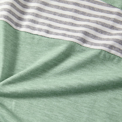 Family Matching Green Halter Neck Sleeveless Drawstring Dresses and Striped Splicing Short-sleeve T-shirts Sets - 20333839