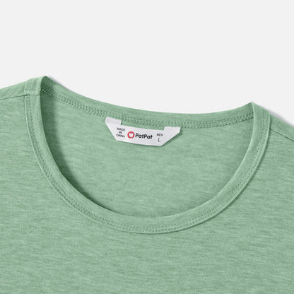 Family Matching Green Halter Neck Sleeveless Drawstring Dresses and Striped Splicing Short-sleeve T-shirts Sets - 20333839