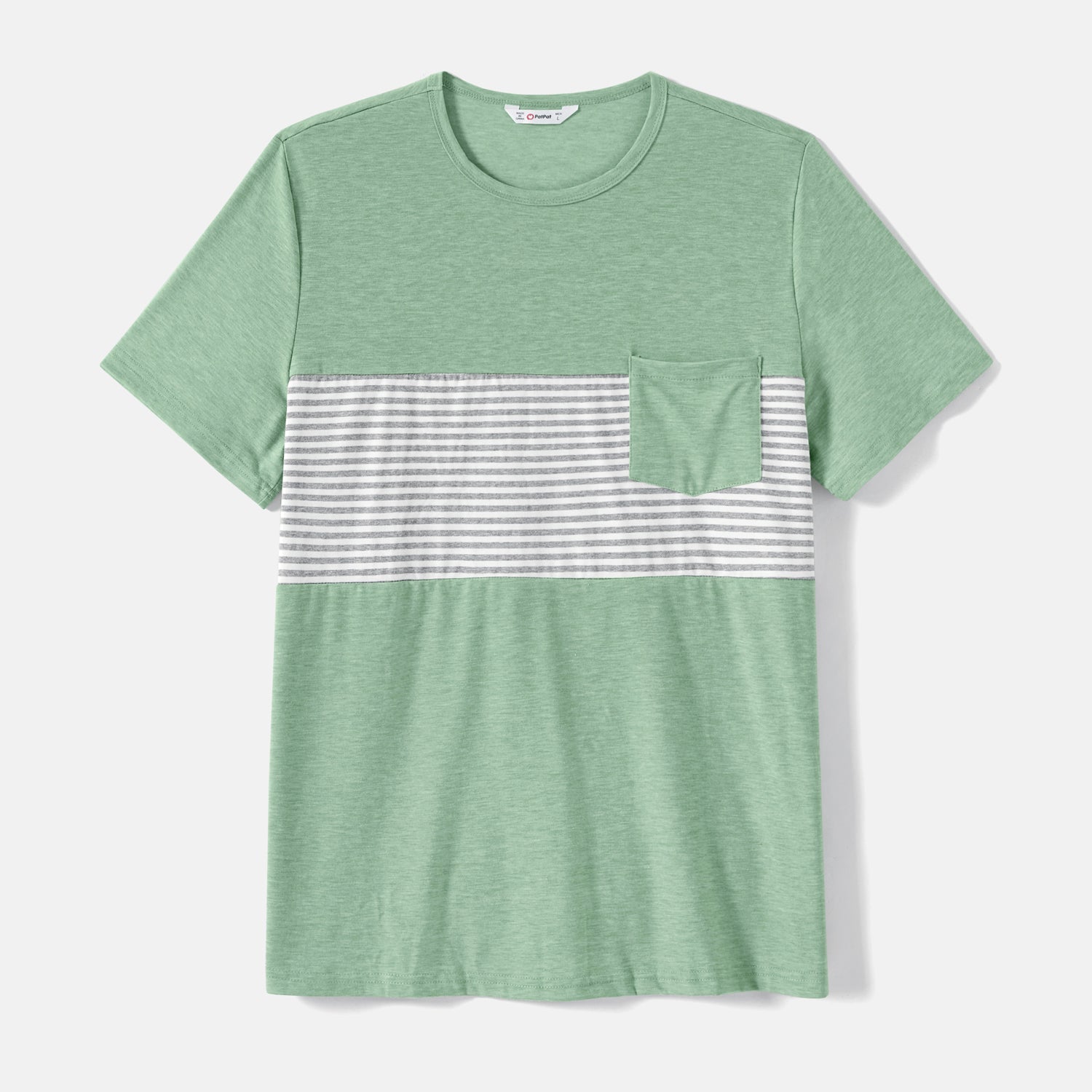 Family Matching Green Halter Neck Sleeveless Drawstring Dresses and Striped Splicing Short-sleeve T-shirts Sets - 20333839