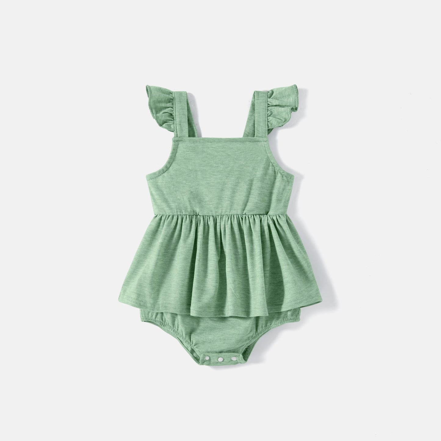 Family Matching Green Halter Neck Sleeveless Drawstring Dresses and Striped Splicing Short-sleeve T-shirts Sets - 20333839
