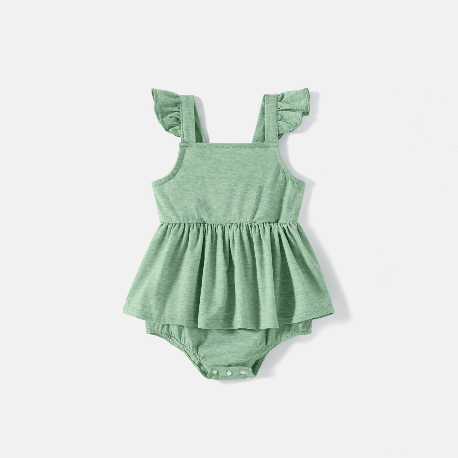 Family Matching Green Halter Neck Sleeveless Drawstring Dresses and Striped Splicing Short-sleeve T-shirts Sets - 20333839