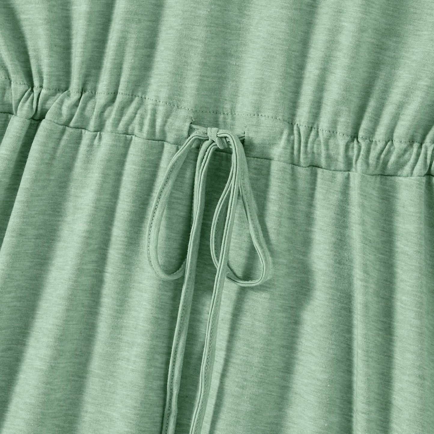 Family Matching Green Halter Neck Sleeveless Drawstring Dresses and Striped Splicing Short-sleeve T-shirts Sets - 20333839