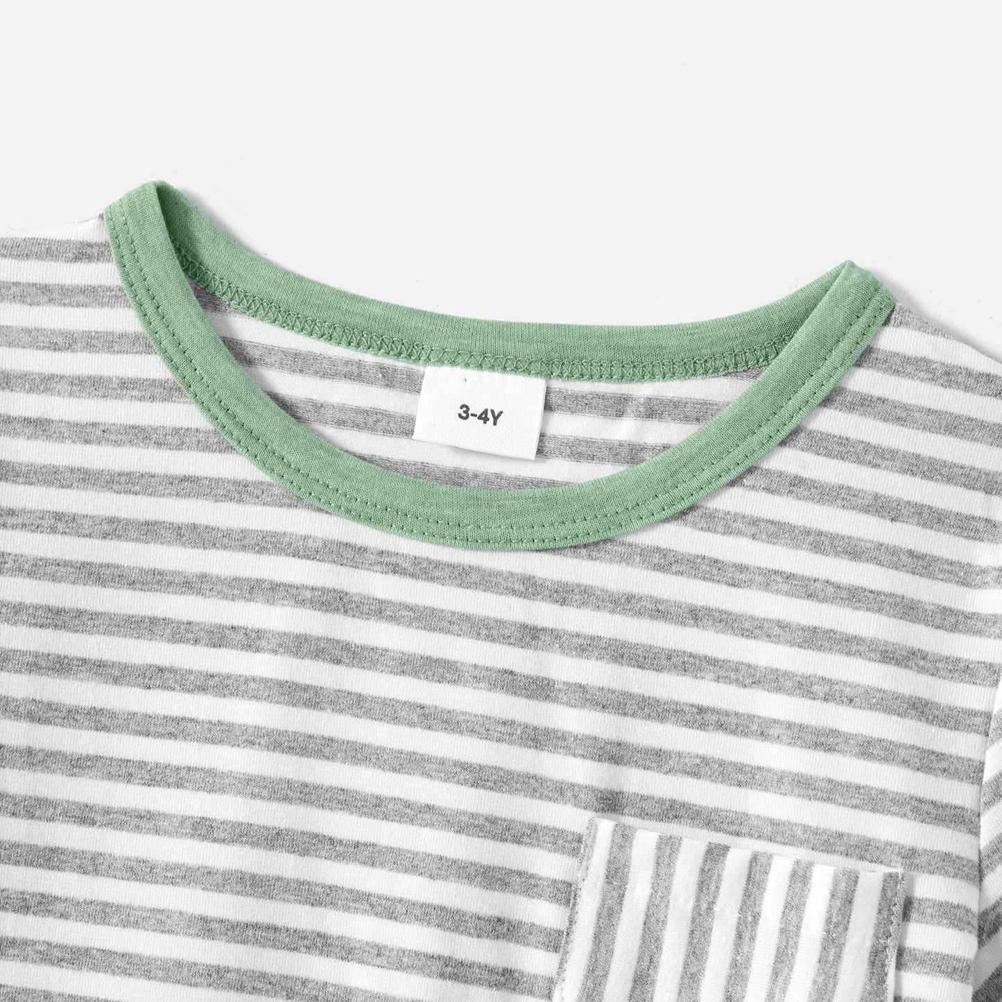 Family Matching Green Halter Neck Sleeveless Drawstring Dresses and Striped Splicing Short-sleeve T-shirts Sets - 20333839
