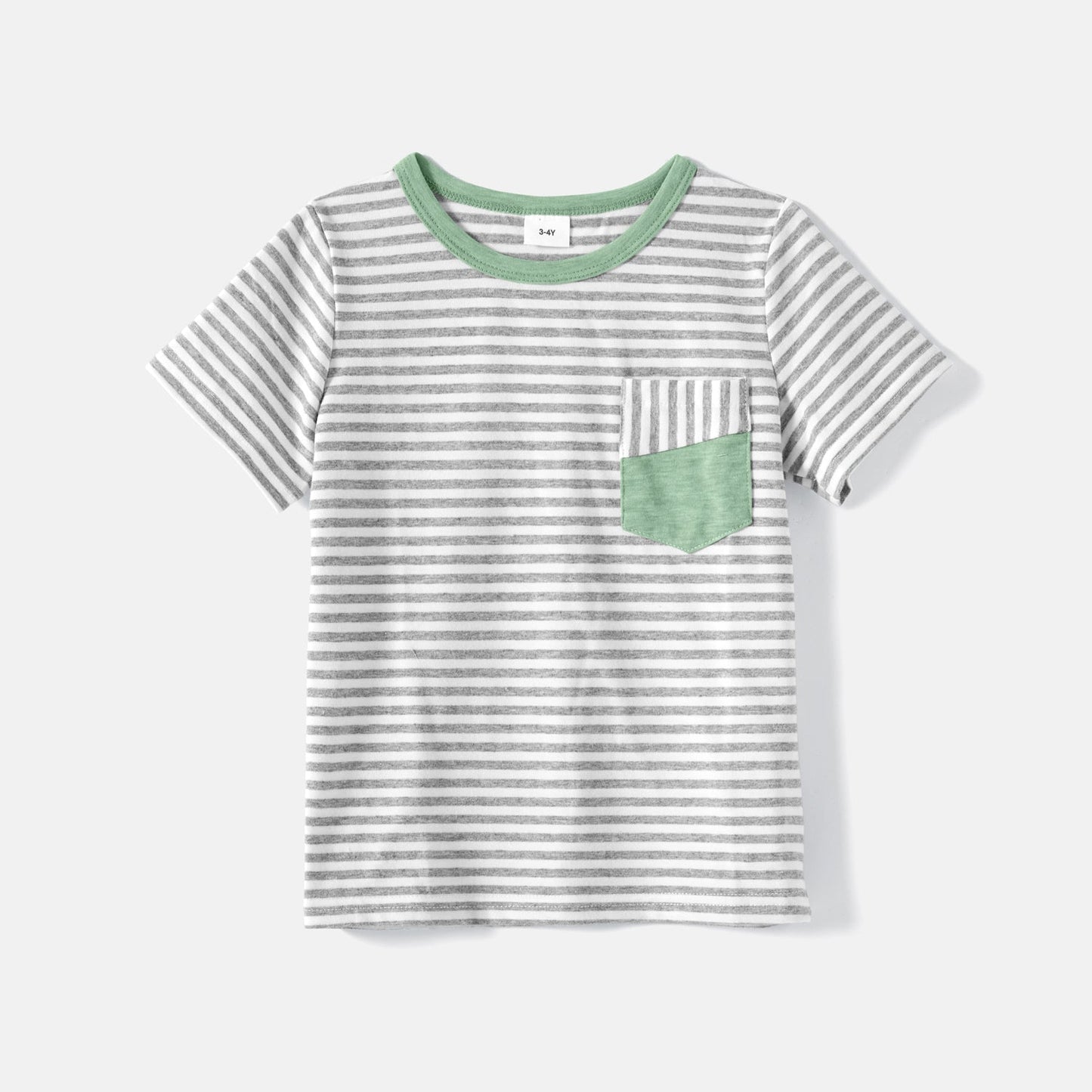 Family Matching Green Halter Neck Sleeveless Drawstring Dresses and Striped Splicing Short-sleeve T-shirts Sets - 20333839
