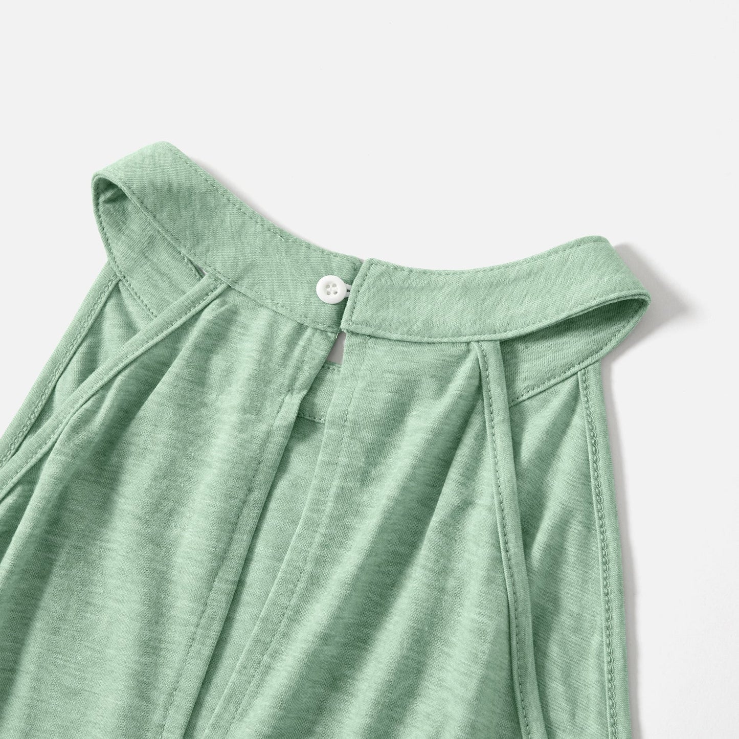 Family Matching Green Halter Neck Sleeveless Drawstring Dresses and Striped Splicing Short-sleeve T-shirts Sets - 20333839