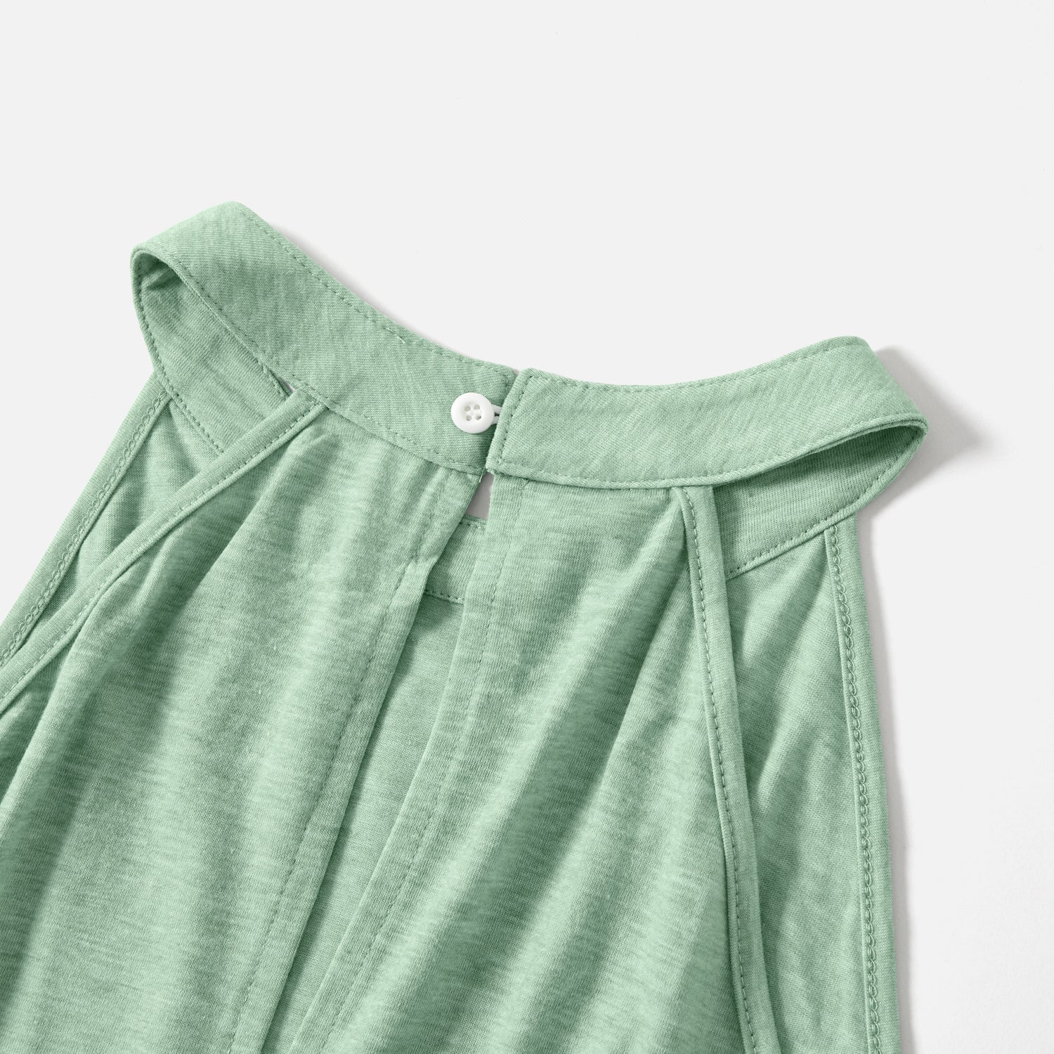 Family Matching Green Halter Neck Sleeveless Drawstring Dresses and Striped Splicing Short-sleeve T-shirts Sets - 20333839