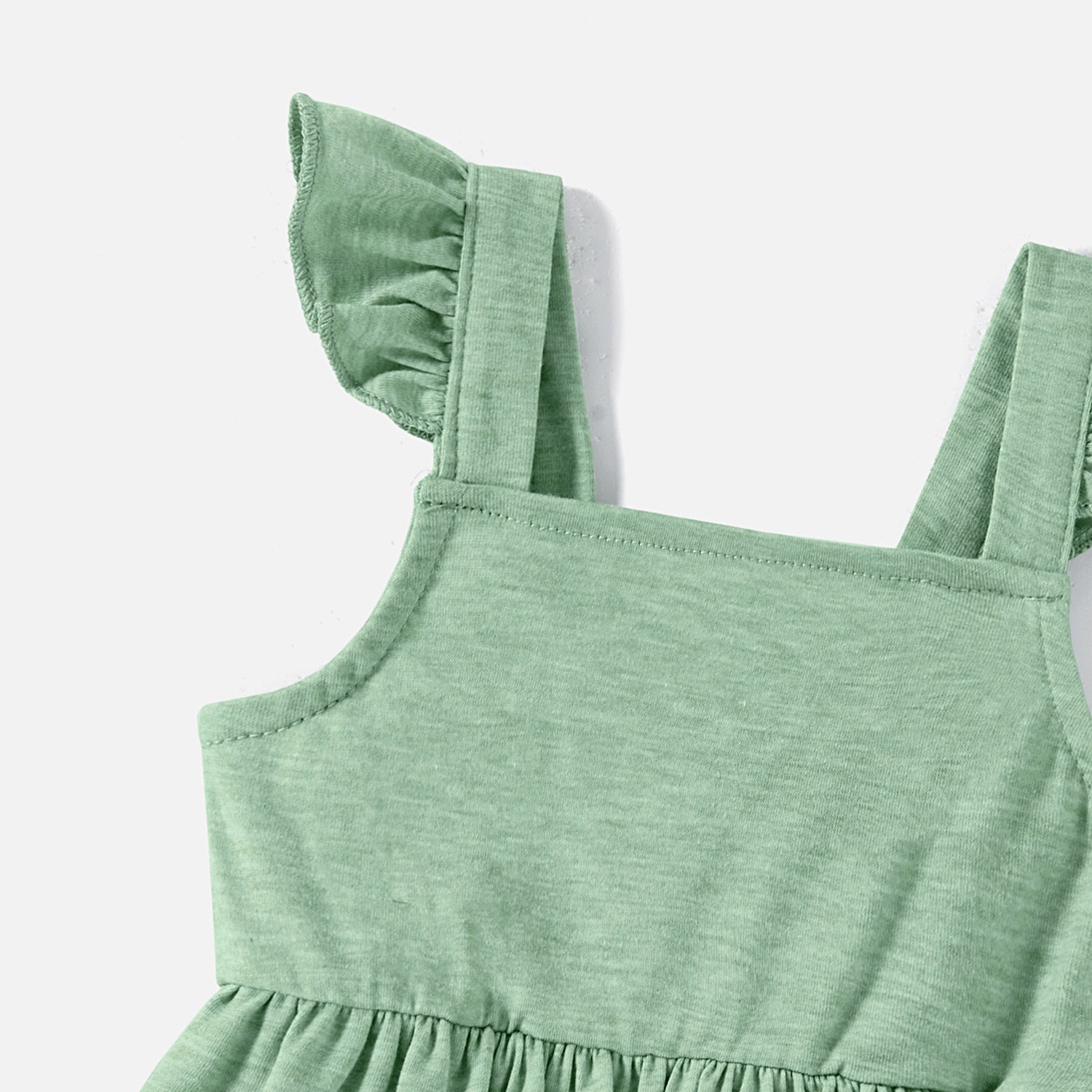 Family Matching Green Halter Neck Sleeveless Drawstring Dresses and Striped Splicing Short-sleeve T-shirts Sets - 20333839