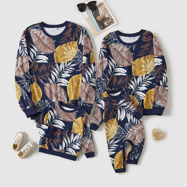 Family Matching Leaf Print Long-sleeve Sweatshirts - 20699871