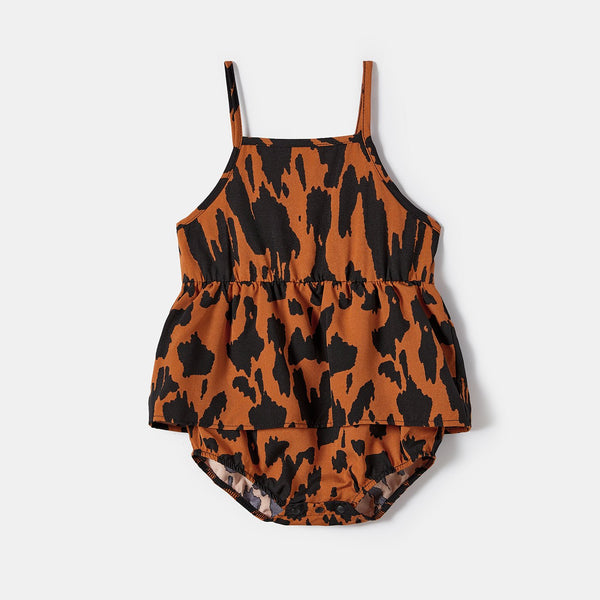 Family Matching Leopard Panel Belted Cami Dresses and Short-sleeve Tops Sets - 20660076