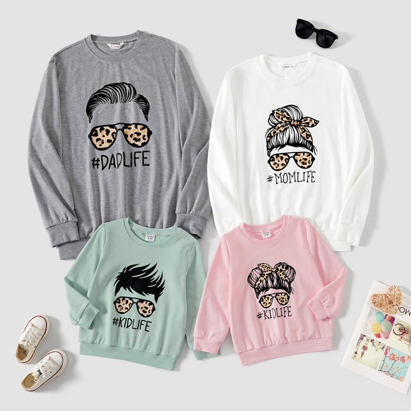 Family Matching Letter & Figure Print Long-sleeve Tops - 20678797