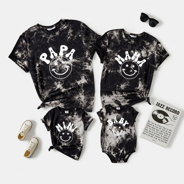 Family Matching Letter Print Tie Dye Short-sleeve Cotton Tee - 20655701