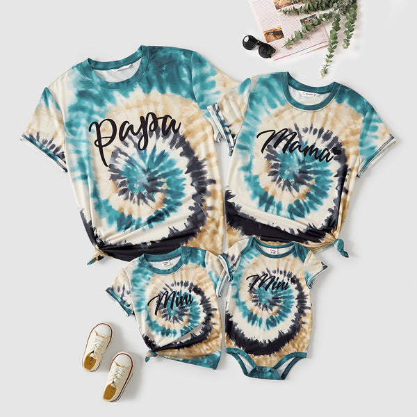 Family Matching Letter Print Tie Dye Short-sleeve Tops - 20667531