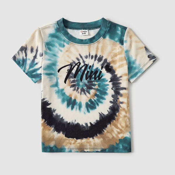 Family Matching Letter Print Tie Dye Short-sleeve Tops - 20667531