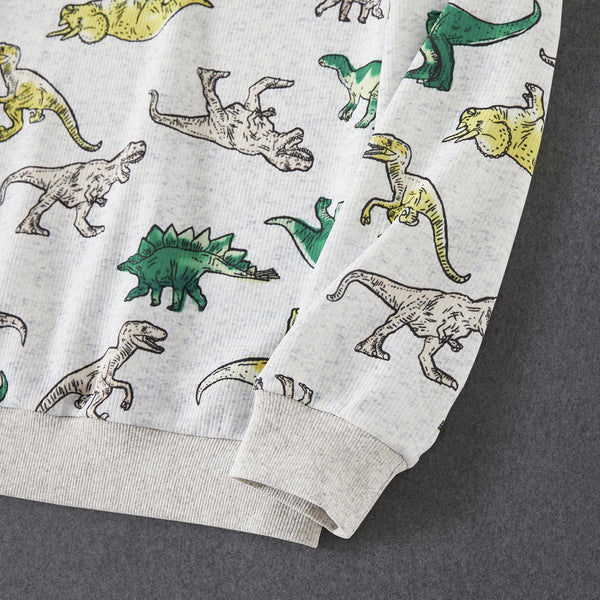 Family Matching Long Sleeved Dinosaur-Print Cotton Tops - 20689237