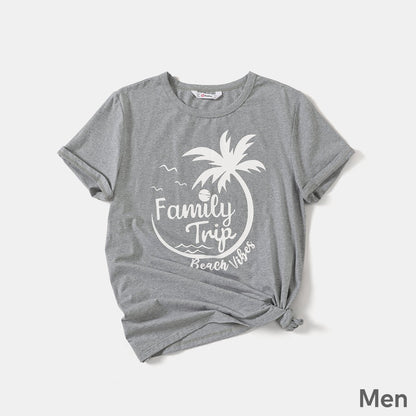 Family Matching Outfits Coconut Tree & Letter Print T-shirts - 20445414