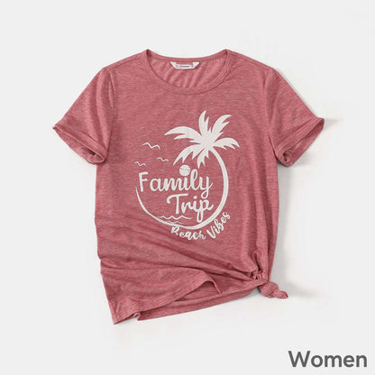 Family Matching Outfits Coconut Tree & Letter Print T-shirts - 20445414