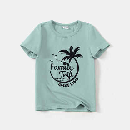 Family Matching Outfits Coconut Tree & Letter Print T-shirts - 20445414