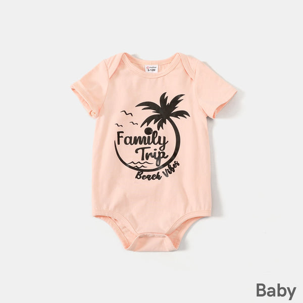 Family Matching Outfits Coconut Tree & Letter Print T-shirts - 20445414