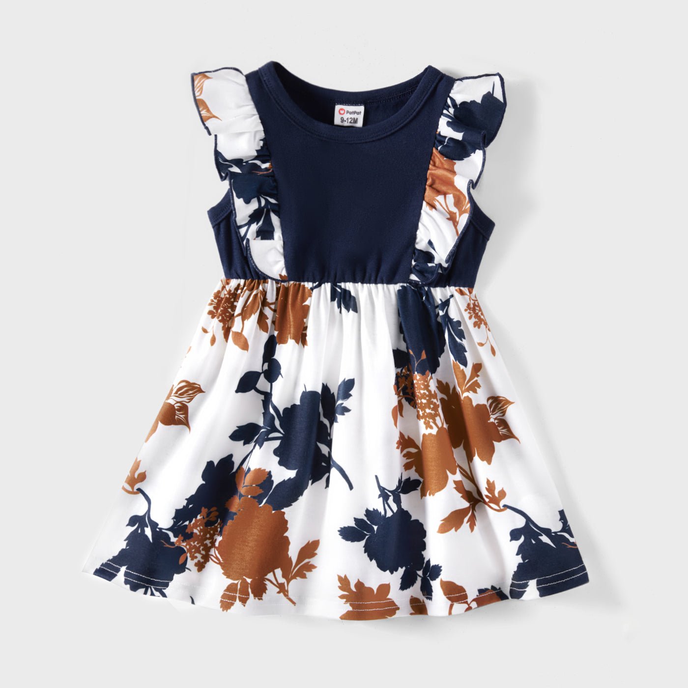 Family Matching Outfits Floral Printed Flutter Sleeve Belt Waist with Bowknot Dress and T-shirts - 20340763