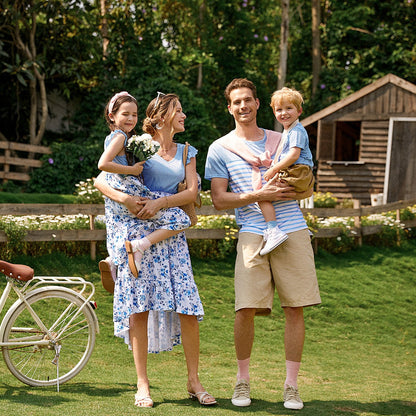 Family Matching Outfits Floral Printed Flutter Sleeve Belt Waist with Bowknot Dress and T-shirts - 20340763