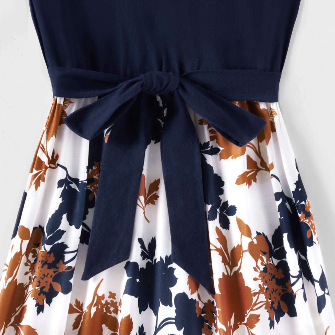 Family Matching Outfits Floral Printed Flutter Sleeve Belt Waist with Bowknot Dress and T-shirts - 20340763