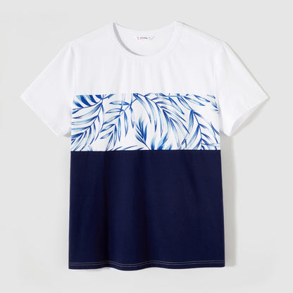 Family Matching Outfits Floral Printed Flutter Sleeve Belt Waist with Bowknot Dress and T-shirts - 20340763
