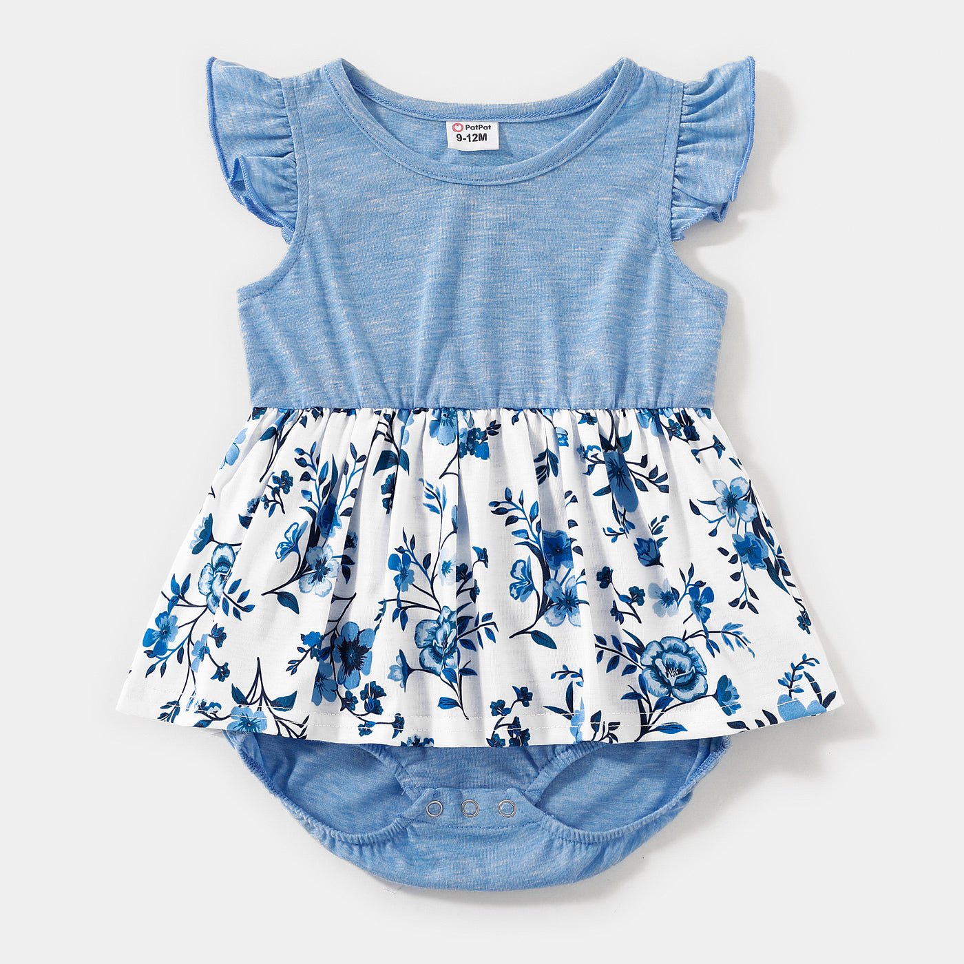 Family Matching Outfits Floral Printed Flutter Sleeve Belt Waist with Bowknot Dress and T-shirts - 20340763