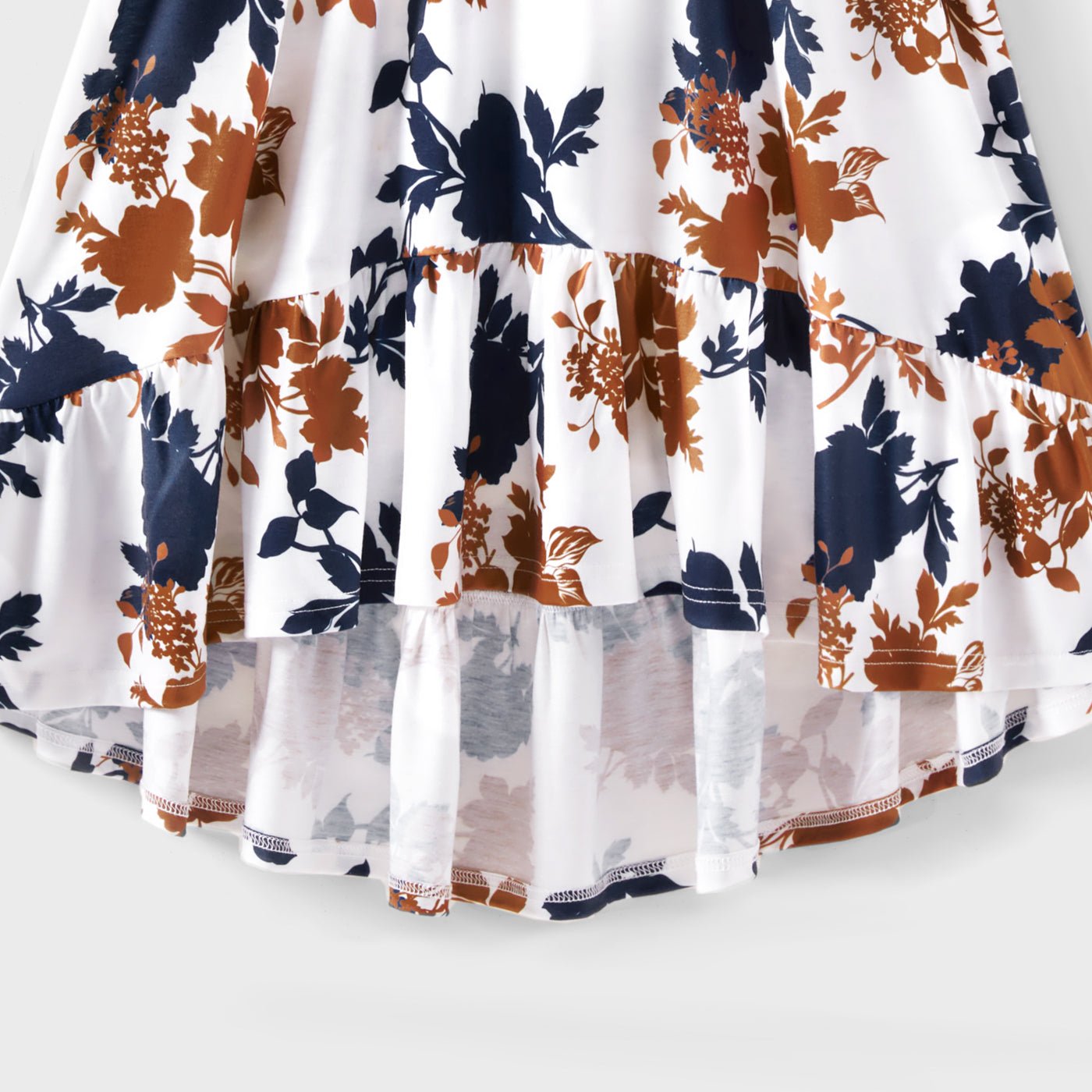Family Matching Outfits Floral Printed Flutter Sleeve Belt Waist with Bowknot Dress and T-shirts - 20340763