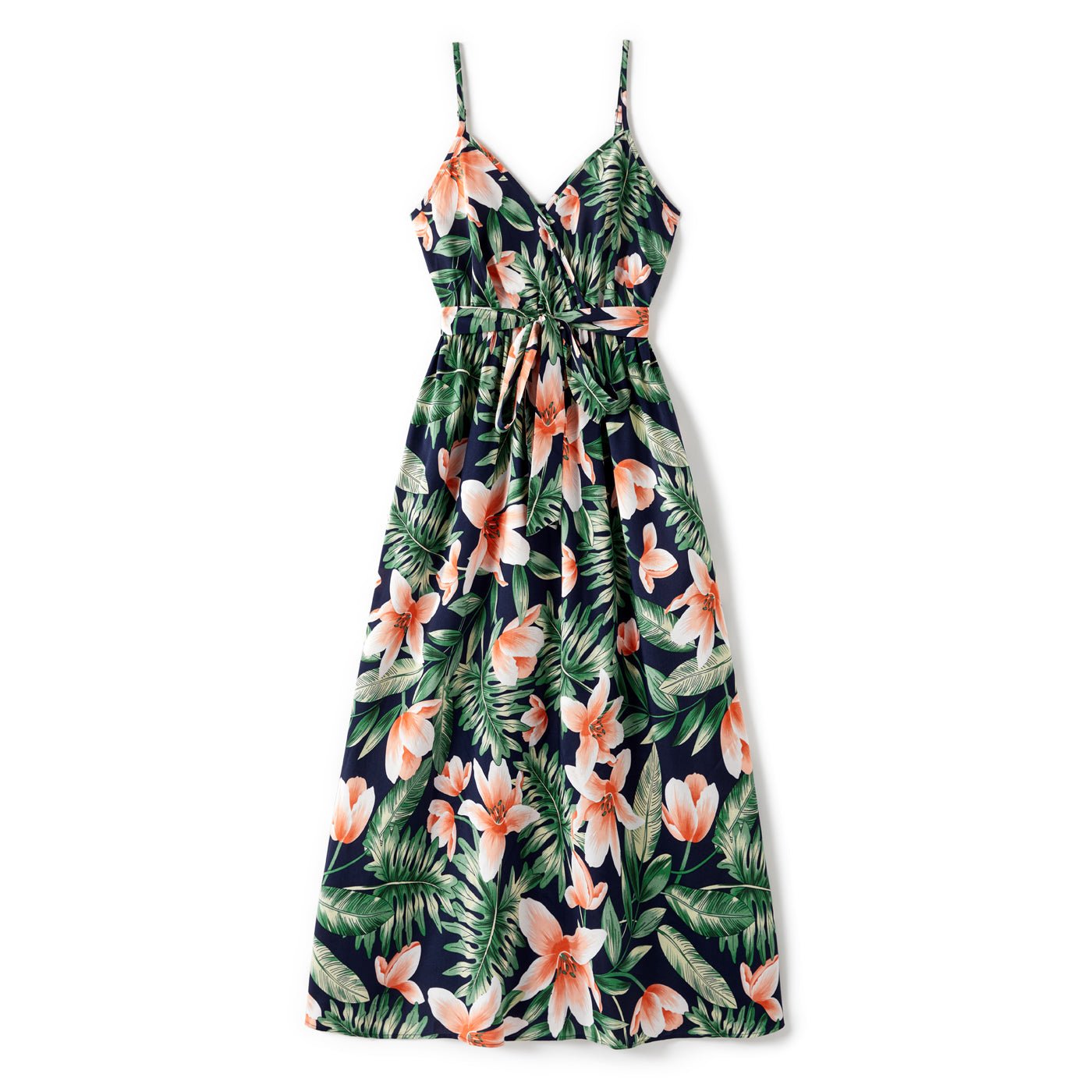 Family Matching Outfits Floral Printed V-neck Cami Dress and T-shirts with Pocket - 20610125