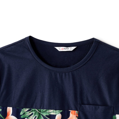 Family Matching Outfits Floral Printed V-neck Cami Dress and T-shirts with Pocket - 20610125