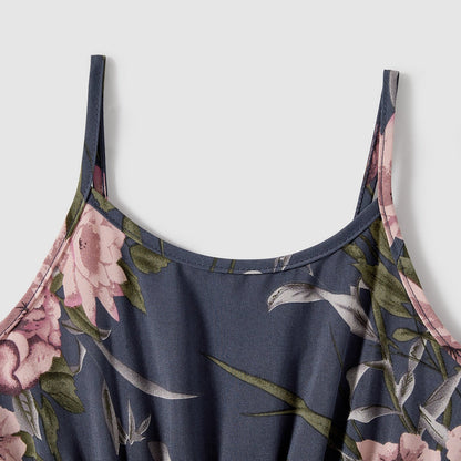 Family Matching Outfits Floral Printed V-neck Cami Dress and T-shirts with Pocket - 20610125