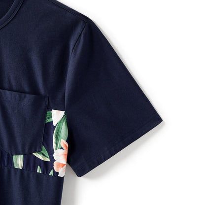 Family Matching Outfits Floral Printed V-neck Cami Dress and T-shirts with Pocket - 20610125