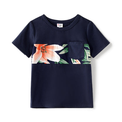 Family Matching Outfits Floral Printed V-neck Cami Dress and T-shirts with Pocket - 20610125
