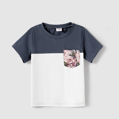 Family Matching Outfits Floral Printed V-neck Cami Dress and T-shirts with Pocket - 20610125