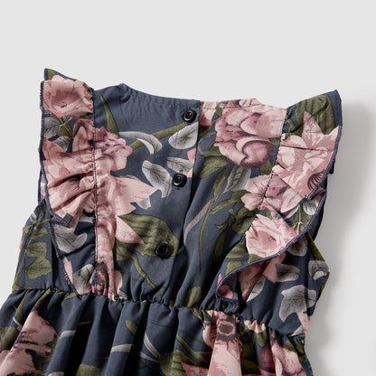 Family Matching Outfits Floral Printed V-neck Cami Dress and T-shirts with Pocket - 20610125