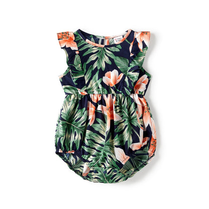 Family Matching Outfits Floral Printed V-neck Cami Dress and T-shirts with Pocket - 20610125