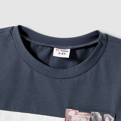 Family Matching Outfits Floral Printed V-neck Cami Dress and T-shirts with Pocket - 20610125