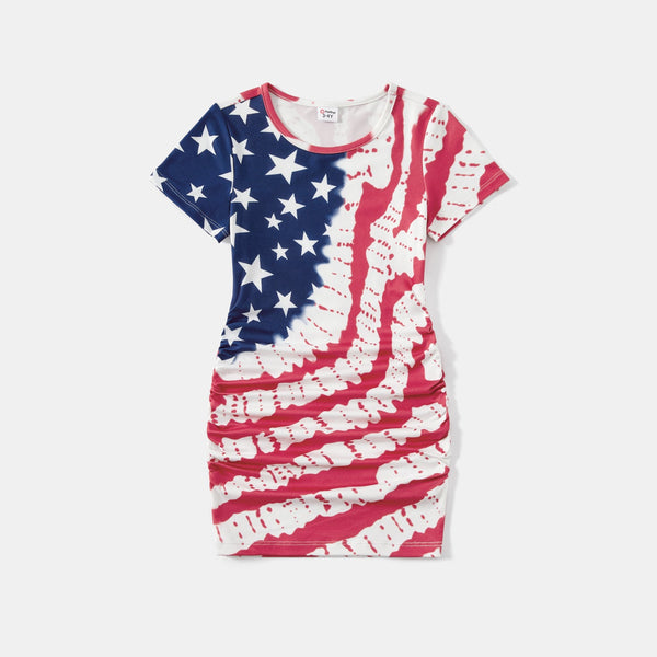 Family Matching Outfits Independence Day Drawstring Short-Sleeve Bodycon and T-Shirts - 20622735