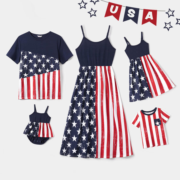 Family Matching Outfits Independence Day Stars & Striped Print Dresses and T-Shirts - 20624021