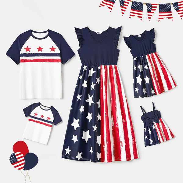 Family Matching Outfits Independence Day Stars & Striped Print Dresses and T-Shirts - 20624051