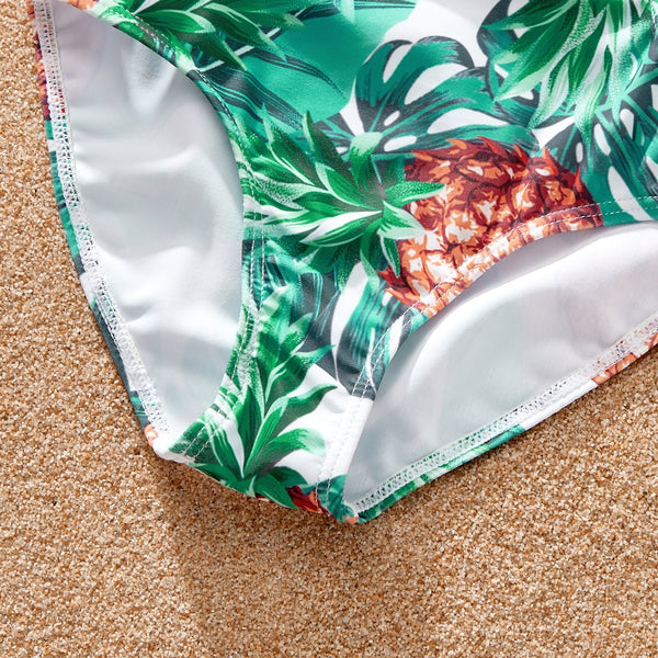 Family Matching Pineapple Print Ruffled Two-piece Swimsuit or Swim Trunks Shorts - 20640981