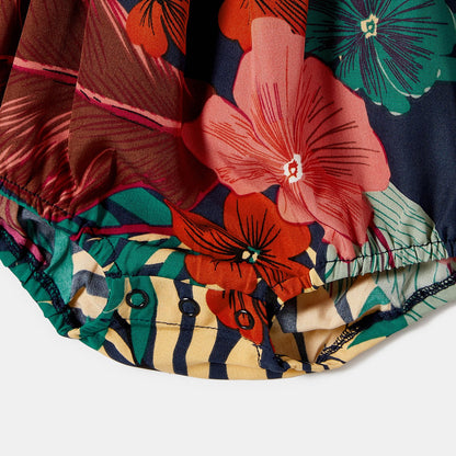 Family Matching Plant Floral Print Slip Dresses and Short-sleeve T-shirts Sets - 20641021