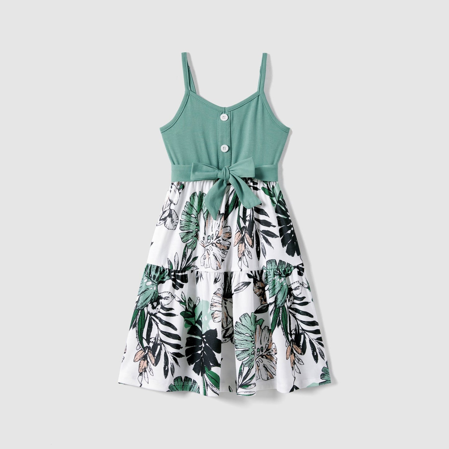 Family Matching Plant Print Belted Slip Dresses and Tank Top Sets - 20637109