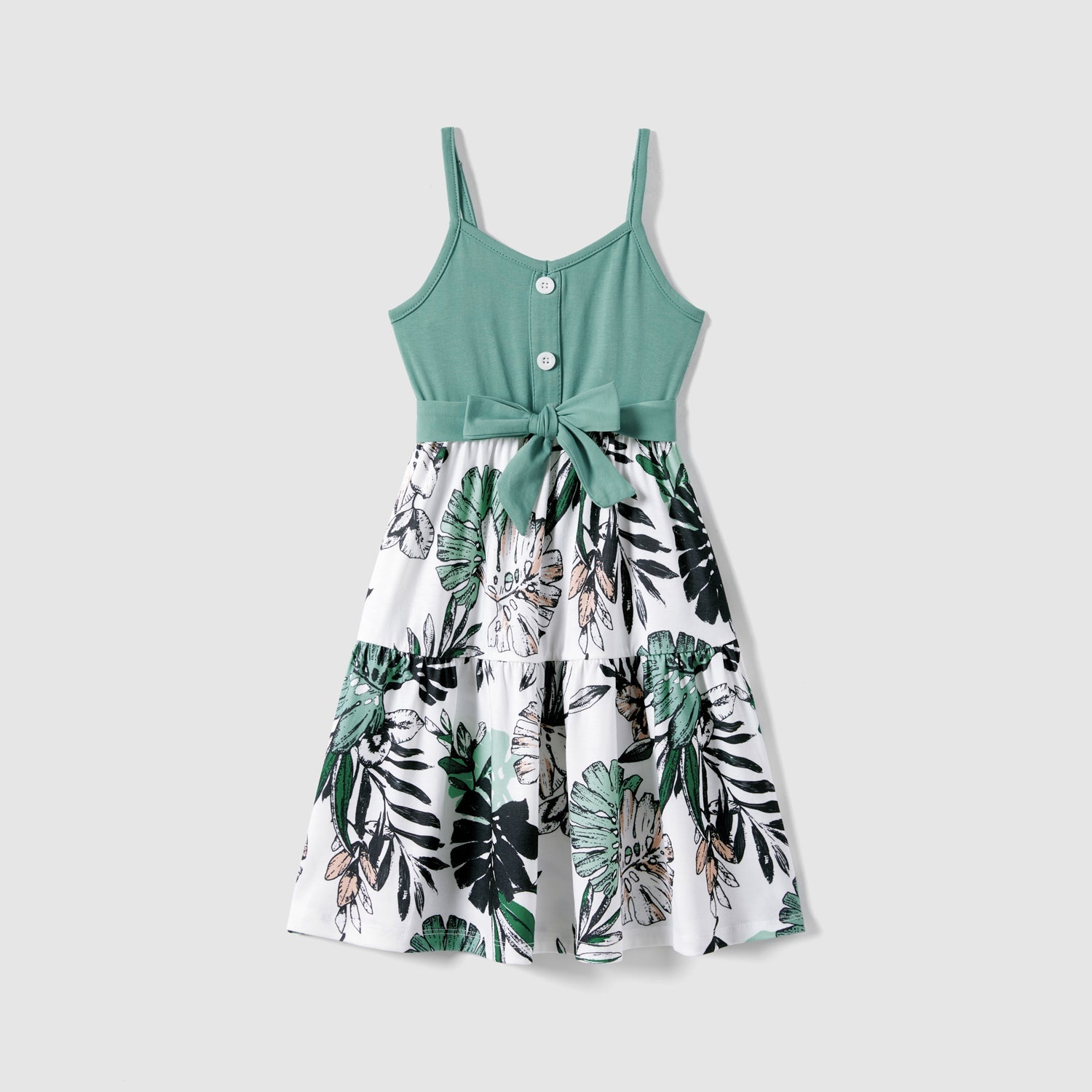 Family Matching Plant Print Belted Slip Dresses and Tank Top Sets - 20637109