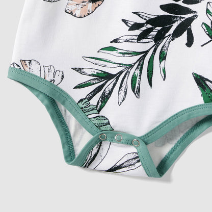Family Matching Plant Print Belted Slip Dresses and Tank Top Sets - 20637109