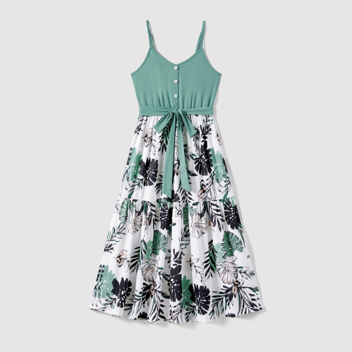 Family Matching Plant Print Belted Slip Dresses and Tank Top Sets - 20637109
